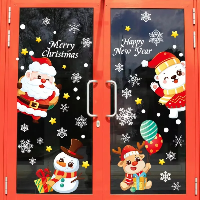 Festive Holiday Wall & Window Sticker Ornaments with Garland Accents