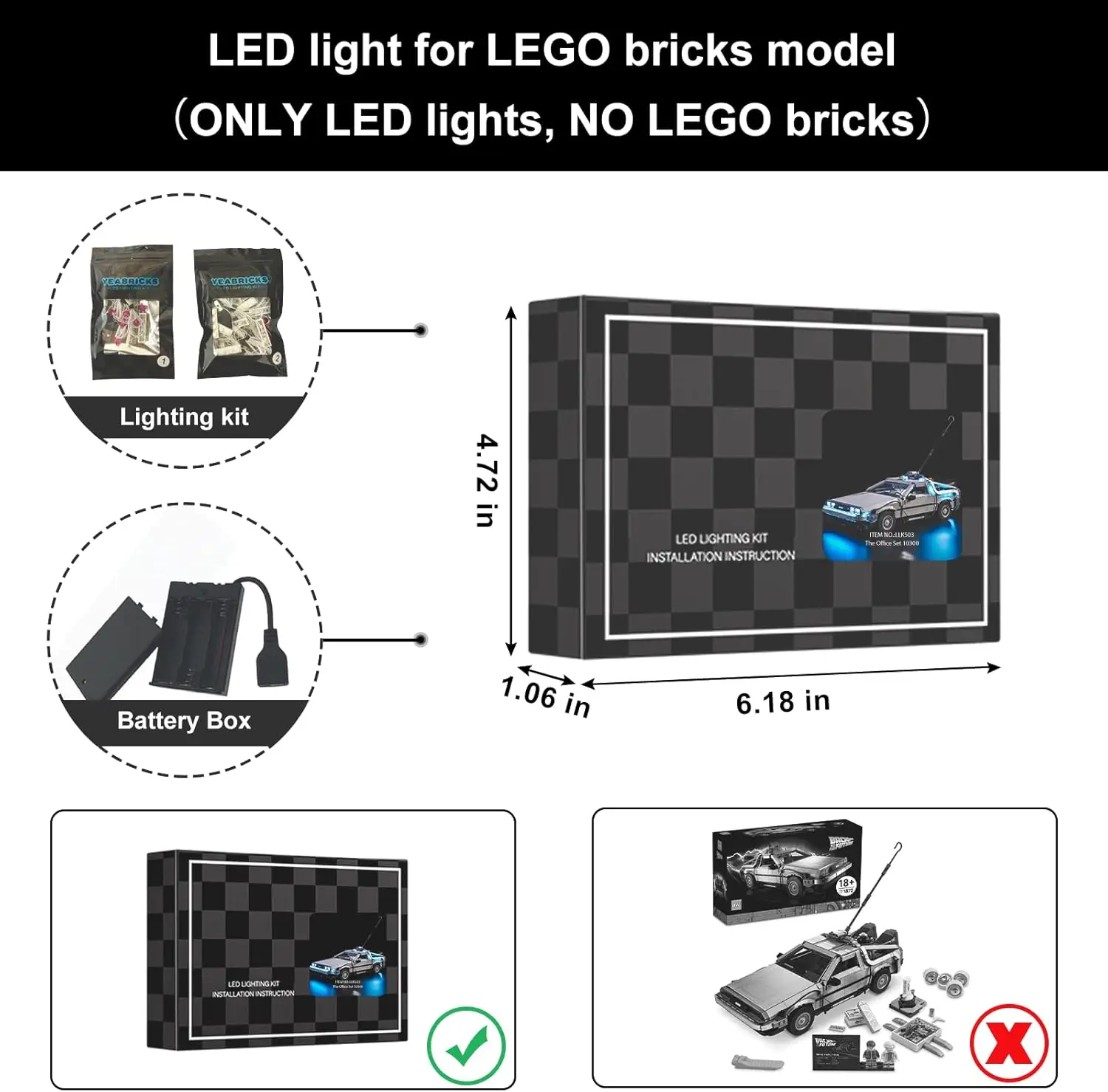 HPROSPER 5V LED 조명(모델 없음) LEGO 10300 Creator Expert용 미래 타임머신으로 돌아가 빌딩 블록을 밝혀보세요