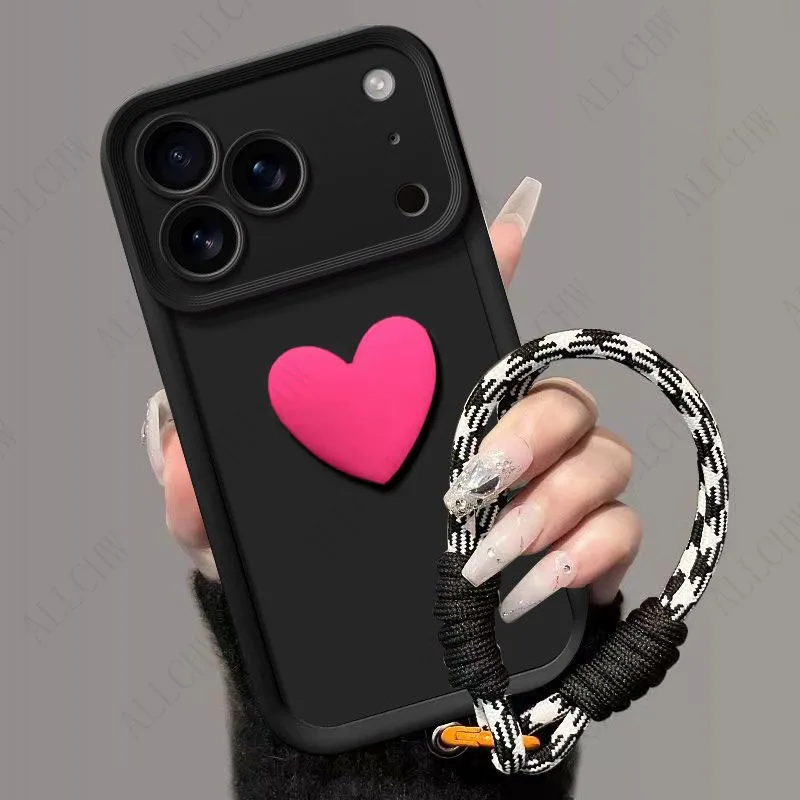 Shockproof Love Heart Silicone Phone Case with Hand Strap