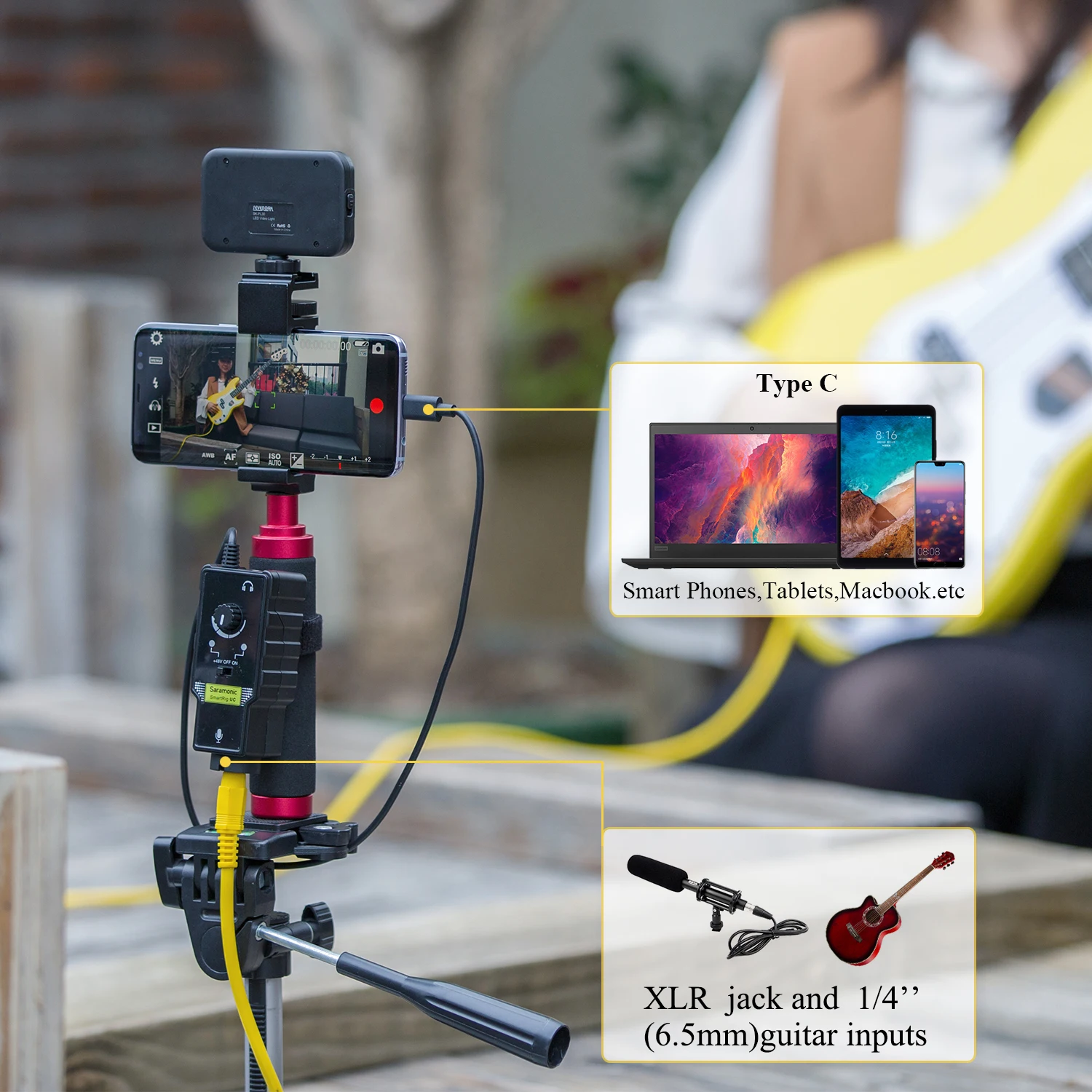 Saramonic SmartRig UC 전문 오디오 인터페이스 프리 앰프 오디오 어댑터 믹서, C 타입 장치 비디오 녹화 스트리밍용