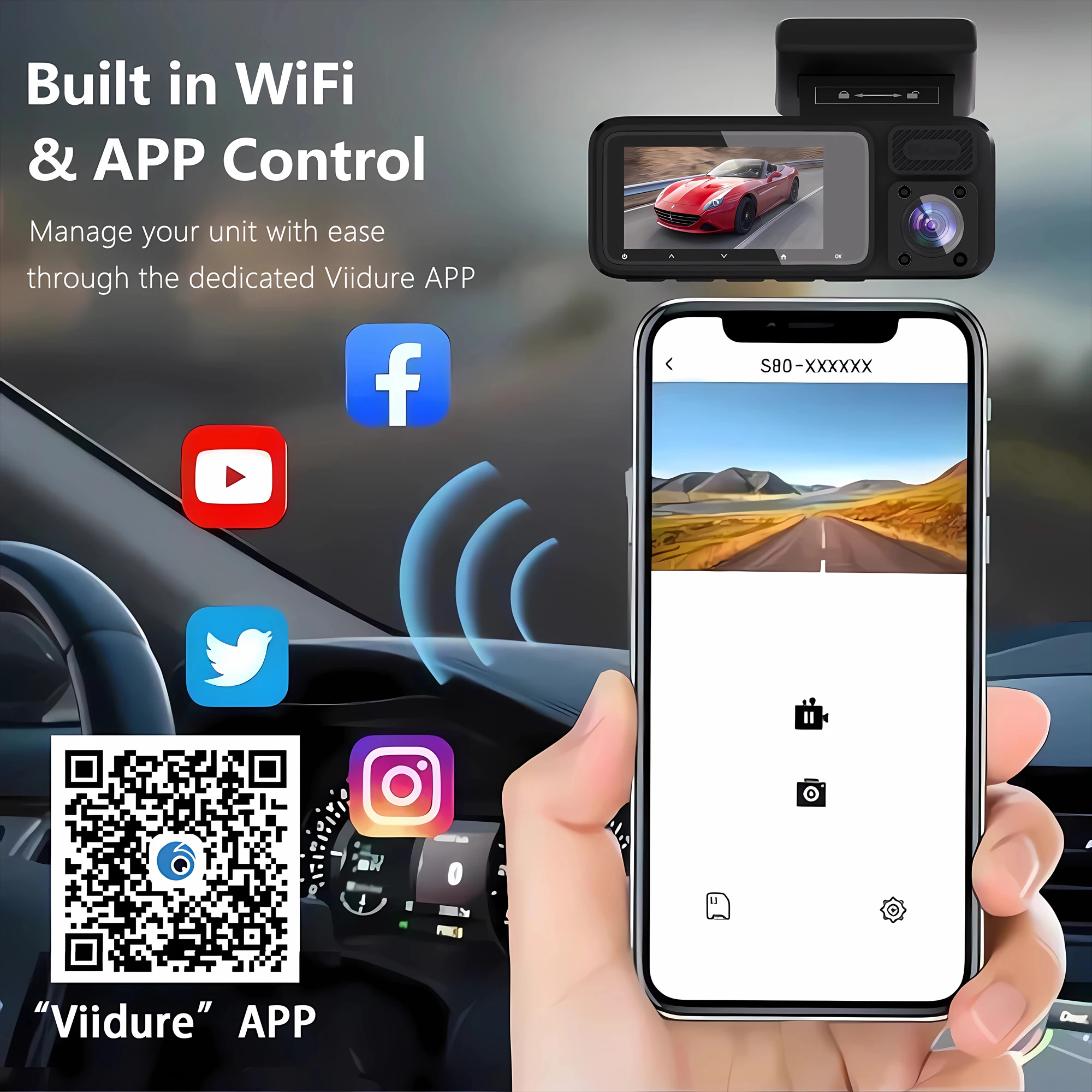 3-Kanal WLAN Auto-DVR Dreifach-Dashcam Innenraum-Fahrzeugkamera DVRs Rekorder FHD 1080P Video Mini-Registrator Dashcam Camcorder – Detail 5