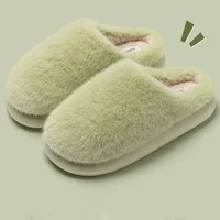 Winter Women's Faux Fur Warm Slippers-Plush Toe-Cover Slip-Resistant Cotton House Shoes,Soft Cozy Indoor Slides with Thick Sole - Image 3