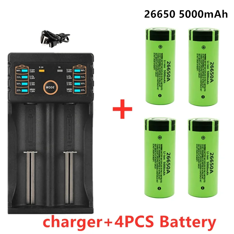 

New Original high quality 26650 battery 5000mAh 3.7V 50A lithium ion rechargeable battery for 26650A LED flashlight+charger