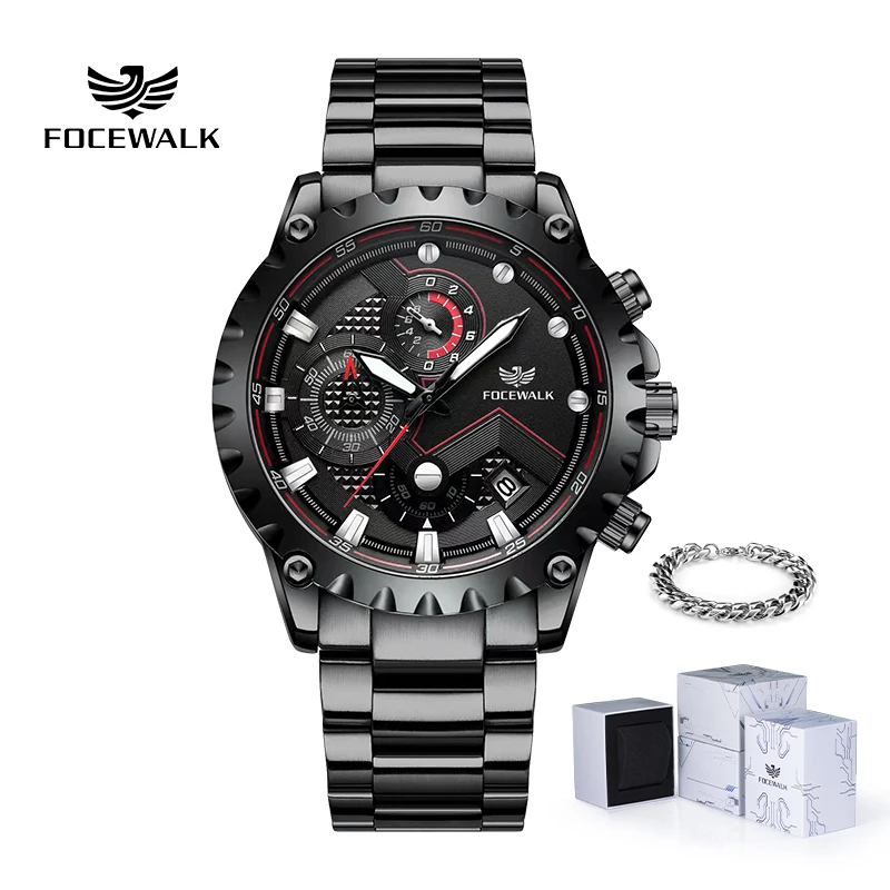 

New Watches for Men Luxury Brand FOCEWALK Quartz Men’s Watch Sport Waterproof Wrist Watches Chronograph Date Relogio Masculino