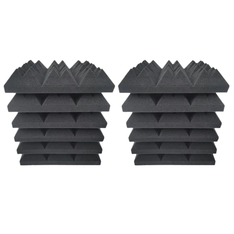 

Акустические панели, студийные пены, 12 шт. в упаковке, пирамида 2X12X12 дюймов, Звукопоглощающая пена, звукоизоляционная настенная плитка