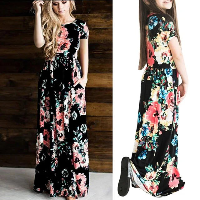 Summer Mommy and Me Matching Floral Dresses for Mothers and Daughters