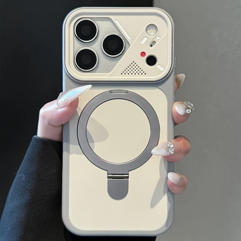 Luxury Magnetic Phone Case with Metal Ring Bracket and Matte Bumper Cover