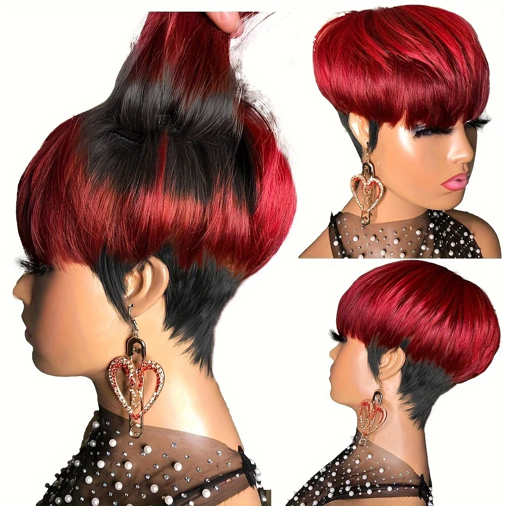 1B/27 Colored 1B/RED Color 613 Color Wig Short Pixie Cut Straight Human Hair Wig Remy Hair With Bangs Full Machine Made human hair wigs