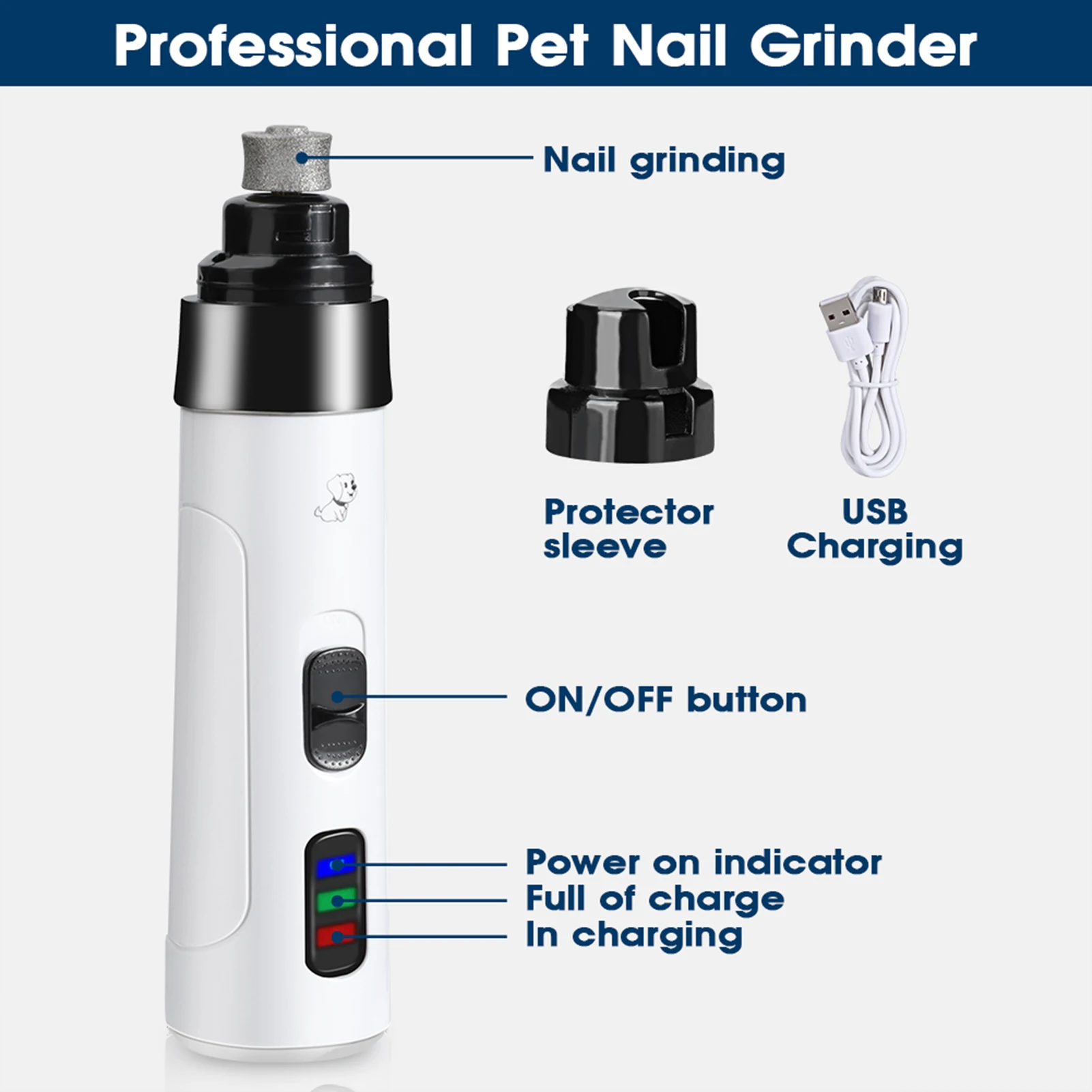 Pet Nail Grinder Quiet Electric Nail Clipper USB Rechargeable for Small Medium Dogs Cats