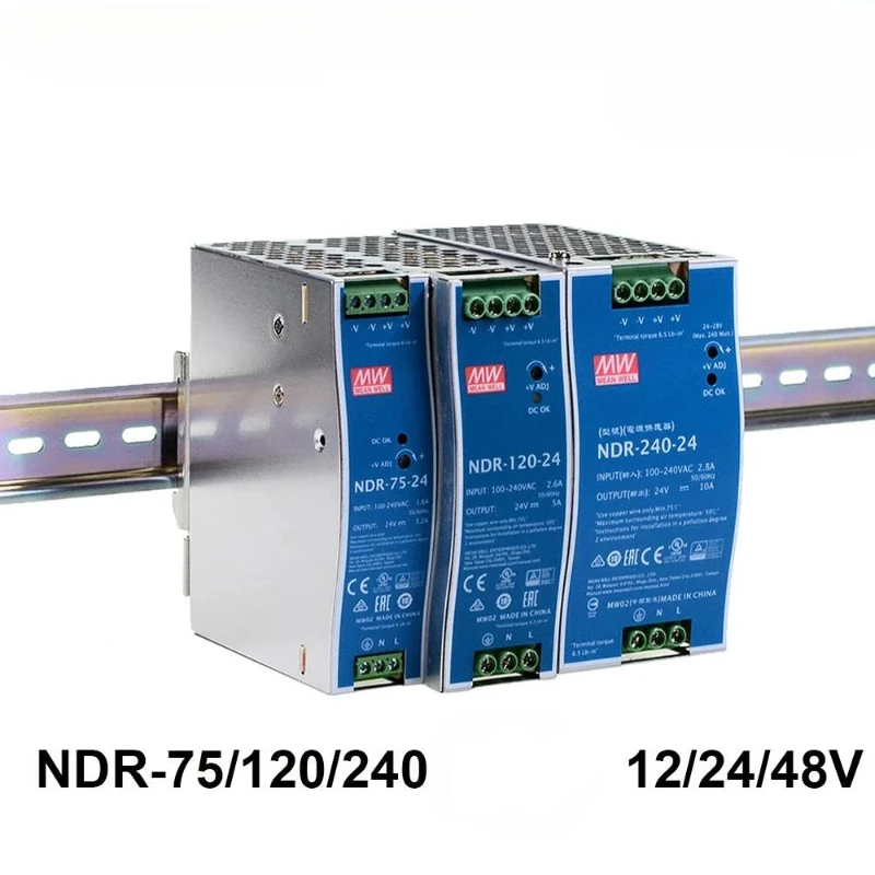 Rail mounted switch power supply NDR-75 120 150 240W-12 24 48V output industrial DIN rail