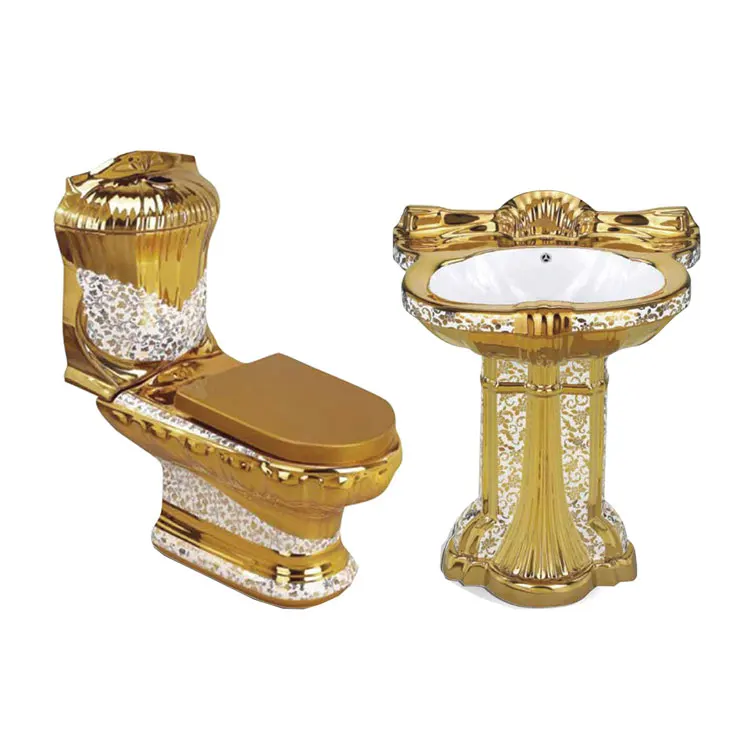European luxury vintage bathroom wc ceramic gold two piece toilet 2