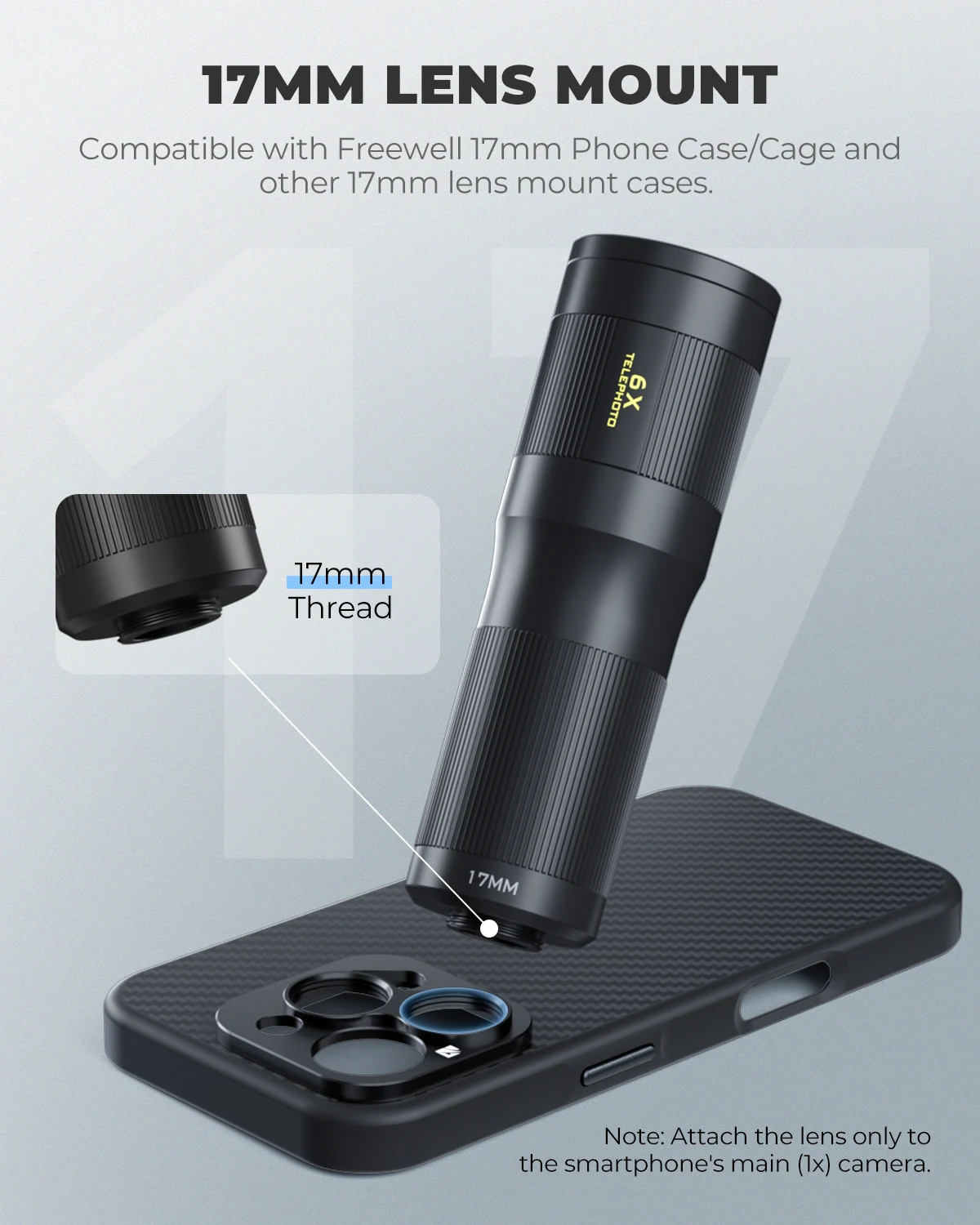 6X HD Telephoto Lens Compatible 17mm Mount Base Phone Case for iPhone 16/15/14/1