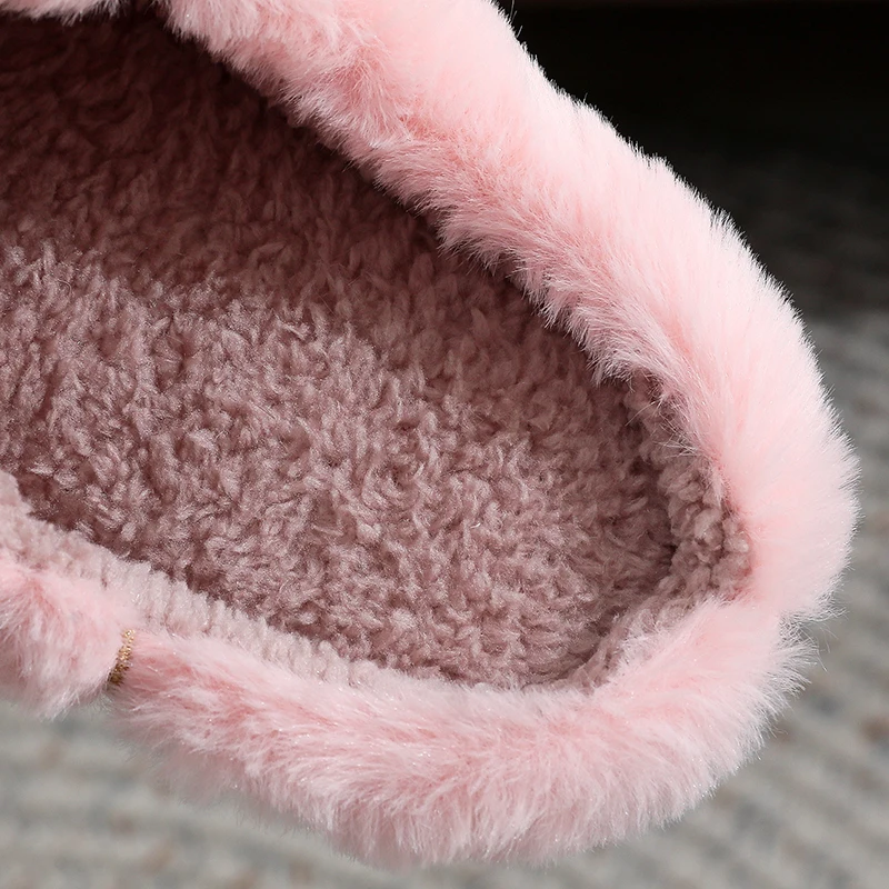 Winter Home Fur Platform Slipeprs for Women Comfort Non Slip Soft Sols Cotton Slides Woman Closed Toe Warm Plush Shoes Feamle