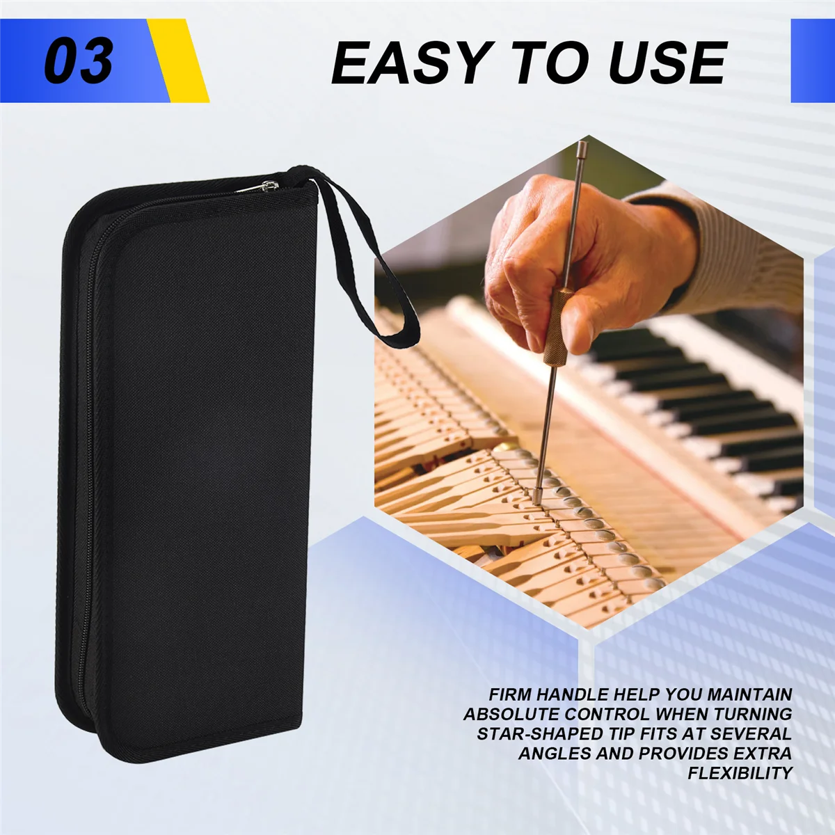 A51Q-Piano Tuning Kit 16Pcs Professional Piano Tuners Tools Set Wrench Hammer Mute Fork Screwdriver Belt Tweezers Clip