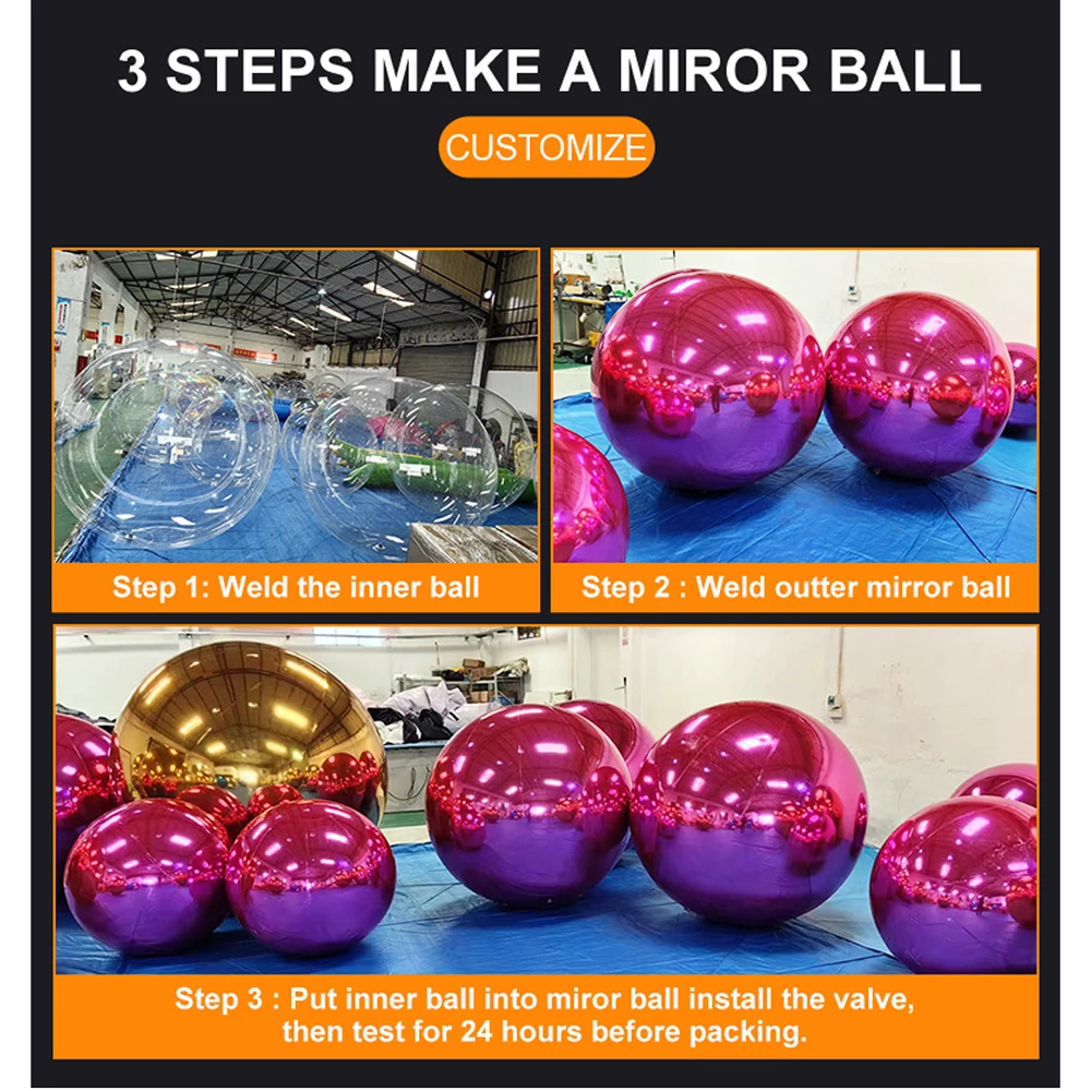 Disco Mirror Balls Inflatable Mirror Balloon Silvery Pink Sphere Pvc Chrome Hanging Giant Shiny Balls Christmas Party Decoration 4