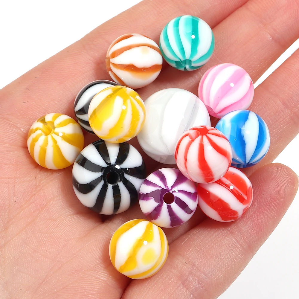 10-20 teile/los Macaron Gestreiften Süßigkeiten Perlen Runde Harz Perlen Lose Perlen Für Schmuck Machen DIY Armband Halskette Zubehör