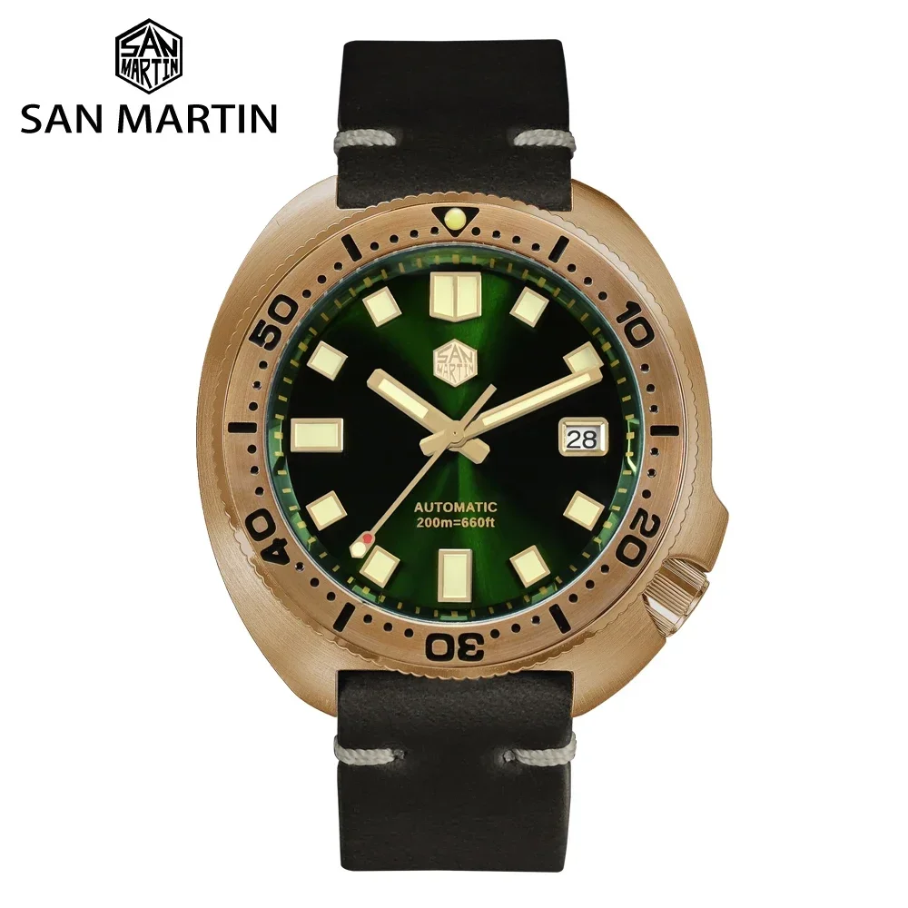 

San Martin SN047-Q Men Watch Diver 44mm Abalone V4 Turtle Solid Bronze Vintage NH35 Movement Mechanical 200M Luminous Wristwatch