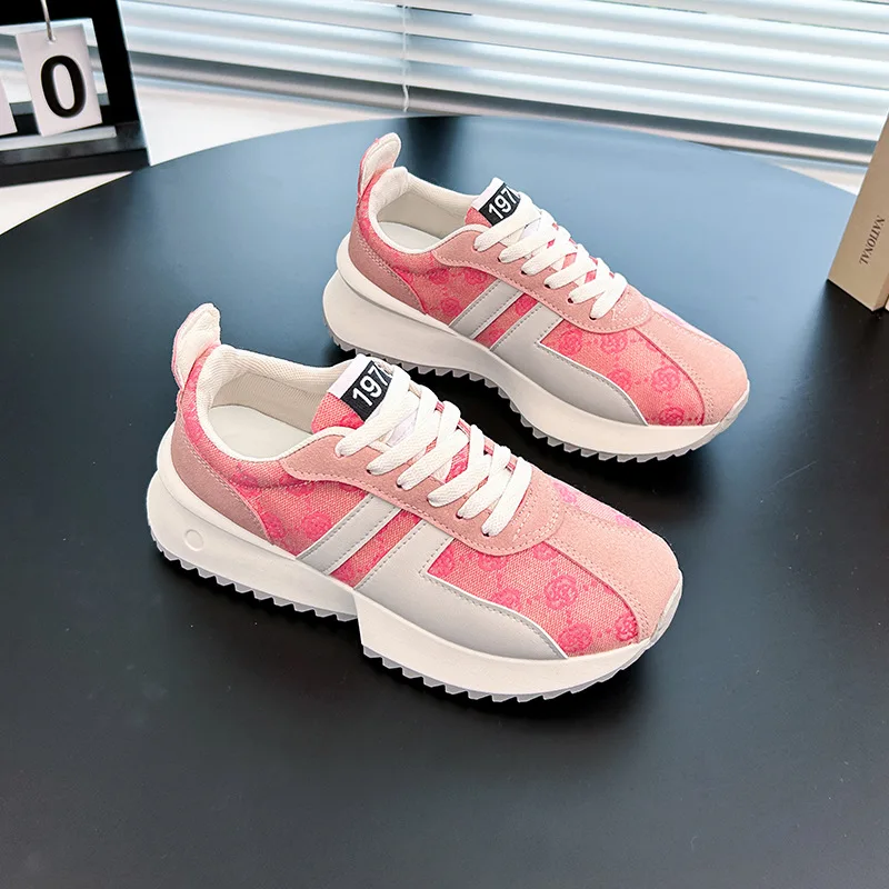 New Women Platform Shoes Fashion Chunky Sneakers Casual Sport Running Shoes Girl Lace-up Thick-soled Trainers