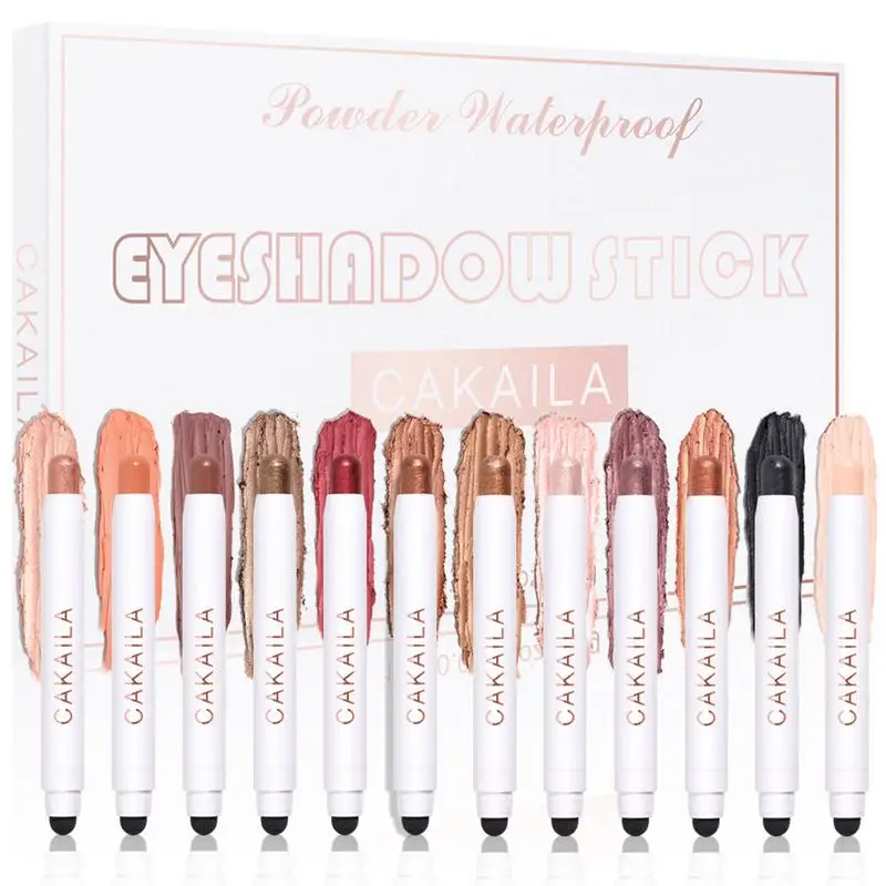 

12 Pcs Eyeshadow Stick Pro Waterproof Matte Pearl Shimmer Eyeshadow Pencil Long-Lasting Eye Shadow Stick Cream Eye Makeup Sticks
