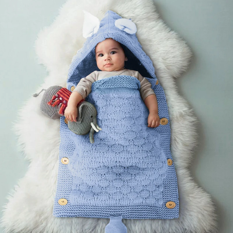 

Newborn Sleeping Bag Winter Plush Warm Blanket Baby Knitted Wool Cute Animal Sleeping Bag Button Anti Kick Household Essential