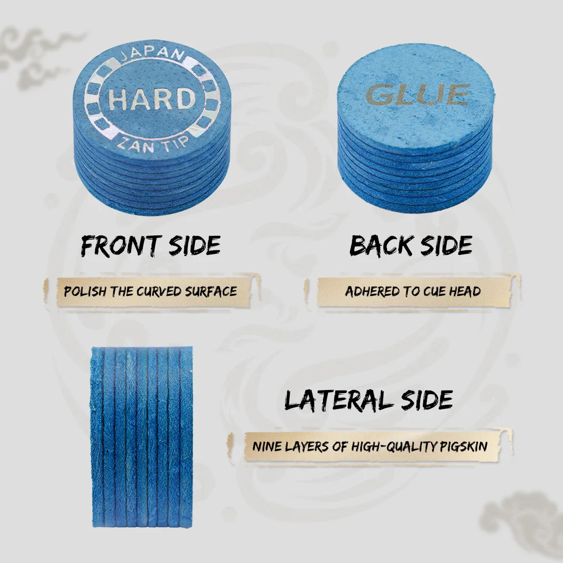 ビリヤードタップ　TRIANGLE CUE TIPS 48個　14mm Zan Tip Premium 14mm Pool Cue Tips Super Zan Tip Standard
