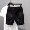 Summer Washed Ripped Thin Denim Shorts Men's Black Versatile Trendy Five-Quarter Length Straight Fit Youthful Casual Shorts