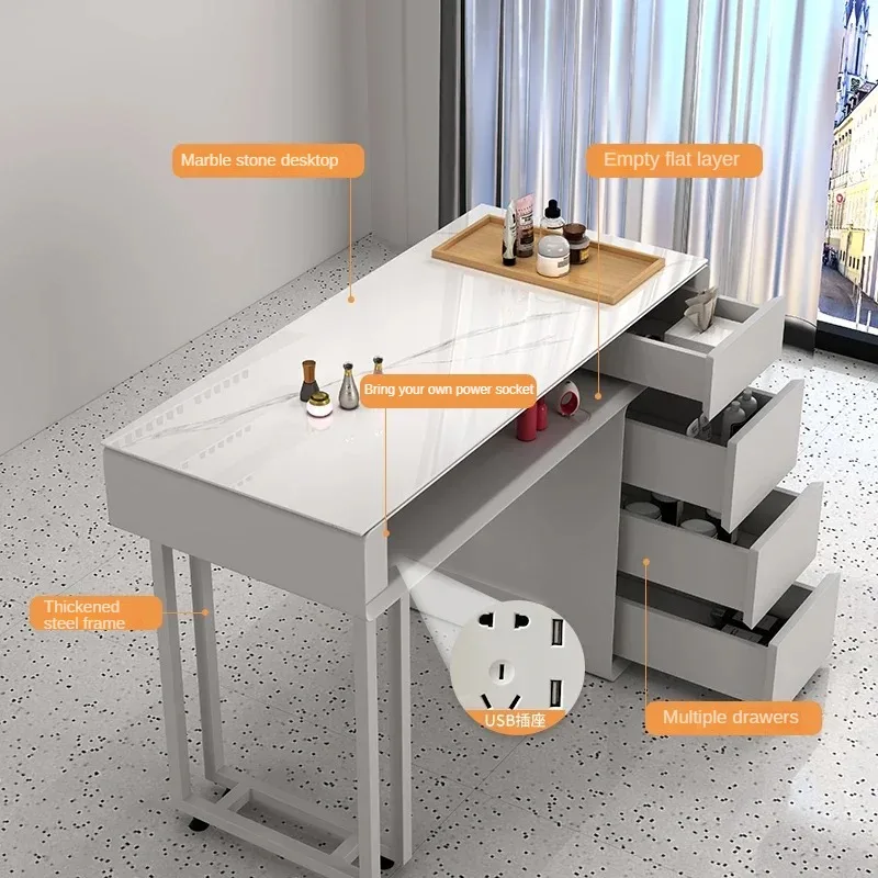 Design Metal Nail Desk Simple Nordic Grey Speciality Nails Table Modern Minimalist Nageltisch Mesa Beauty Salon Furniture YX50ZJ