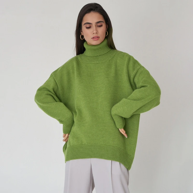 

Oversized Sweater Women 2023 Autumn and Winter Solid Color High Neck Long Sleeve Loose Pullover Sueter Mujer Свитер Женский