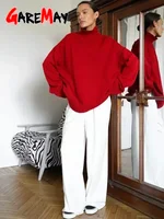 Women's Turtleneck Sweater Oversize Winter Vintage  Knitted Red Sweater Pullover Women Soft Gray Warm Sweater for Women 2025 - Image 2