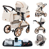 Poussette de bébé de luxe 3 en 1, landau de voyage Portable, cadre en aluminium, landau pliant, voiture de paysage haut pour nouveau-né, noir 6