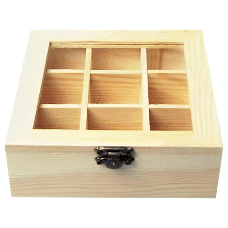 Tea Storage Box With 9 Compartments Transparent Glass Top Multifunctional Storage Box That Can Store Various Tea Bags Durable tea tin box,tea canister