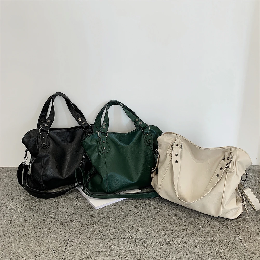 PU Leather Shoulder Crossbody Bag Big Size Hobos Crossbody Bag Casual Retro Solid Color Female Travel Shopper Mommy Tote Bag