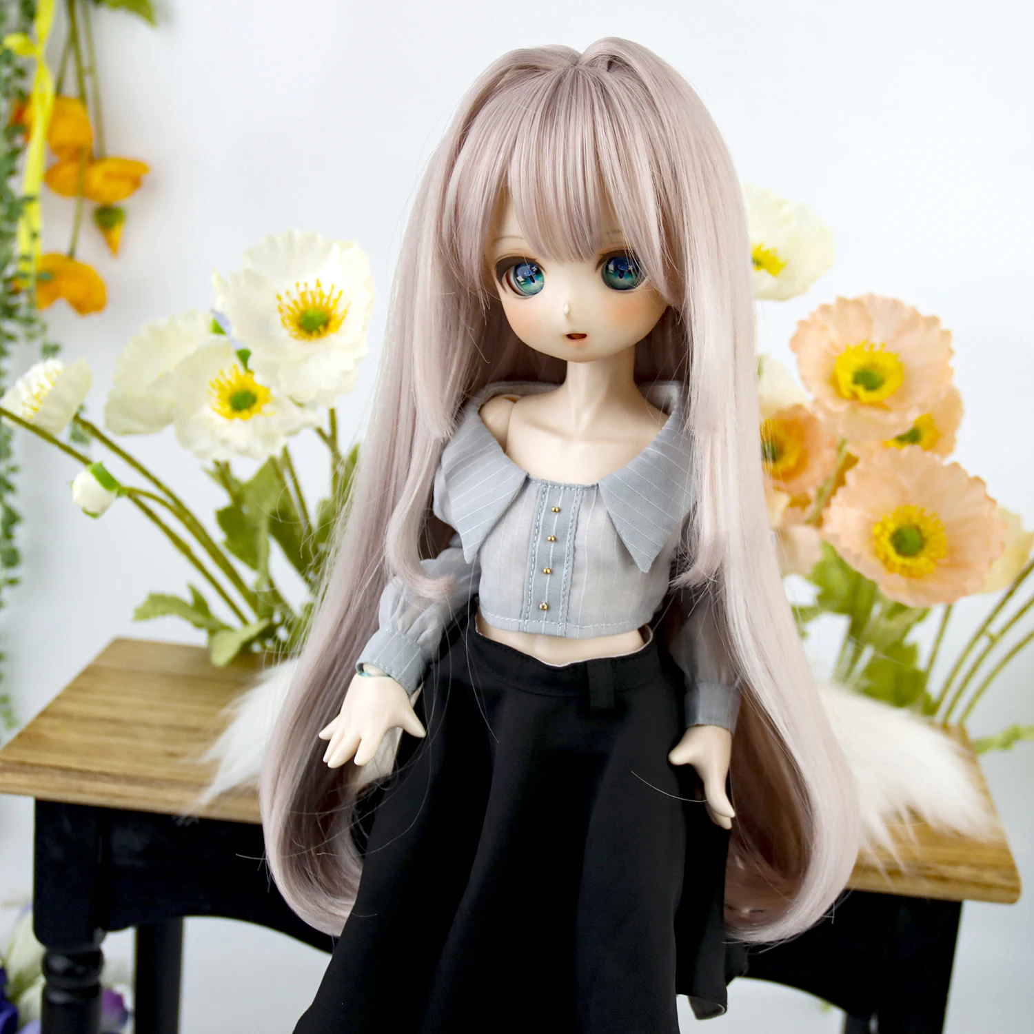 

Doll Wig 1/3 8-9inch Long Straight Hair Blue Milk Silk for BJD/ SD/Smart Doll/MSD/Minifee/Yosd Doll Accessories