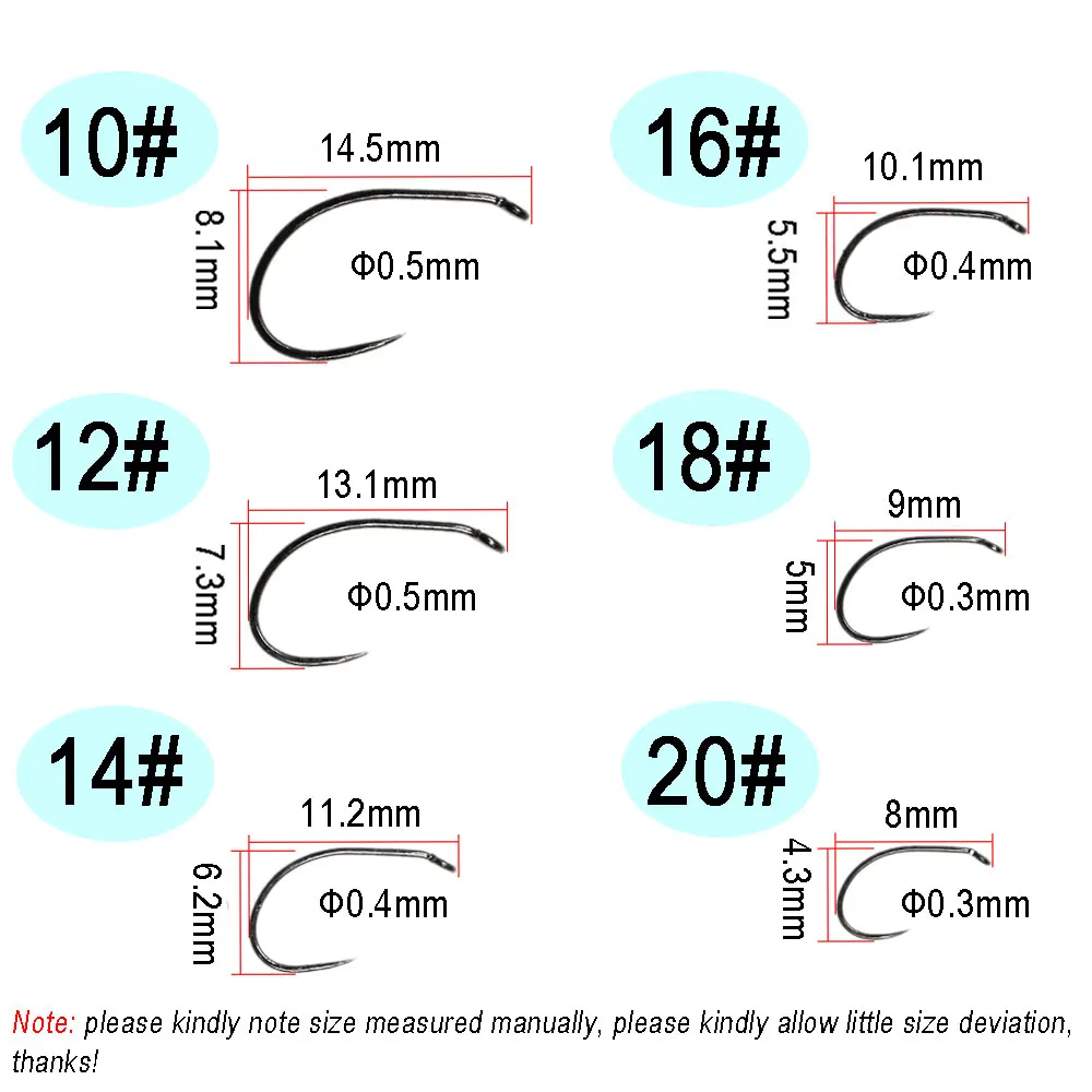 Vampfly 50PCS Barbless Curved Standard Length Fly Tying Hook For Tying  Nymph Scuds Pupae Fly Trout Fly Fishing Hook 10# 12# 14#