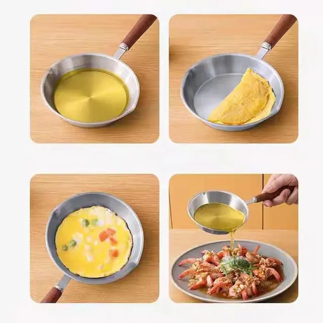 Oven Safe 304 Stainless Steel Frying Pan Professional Flat Bottom Nonstick Omelette Pan 12/16cm Small Open Skillet Home 5