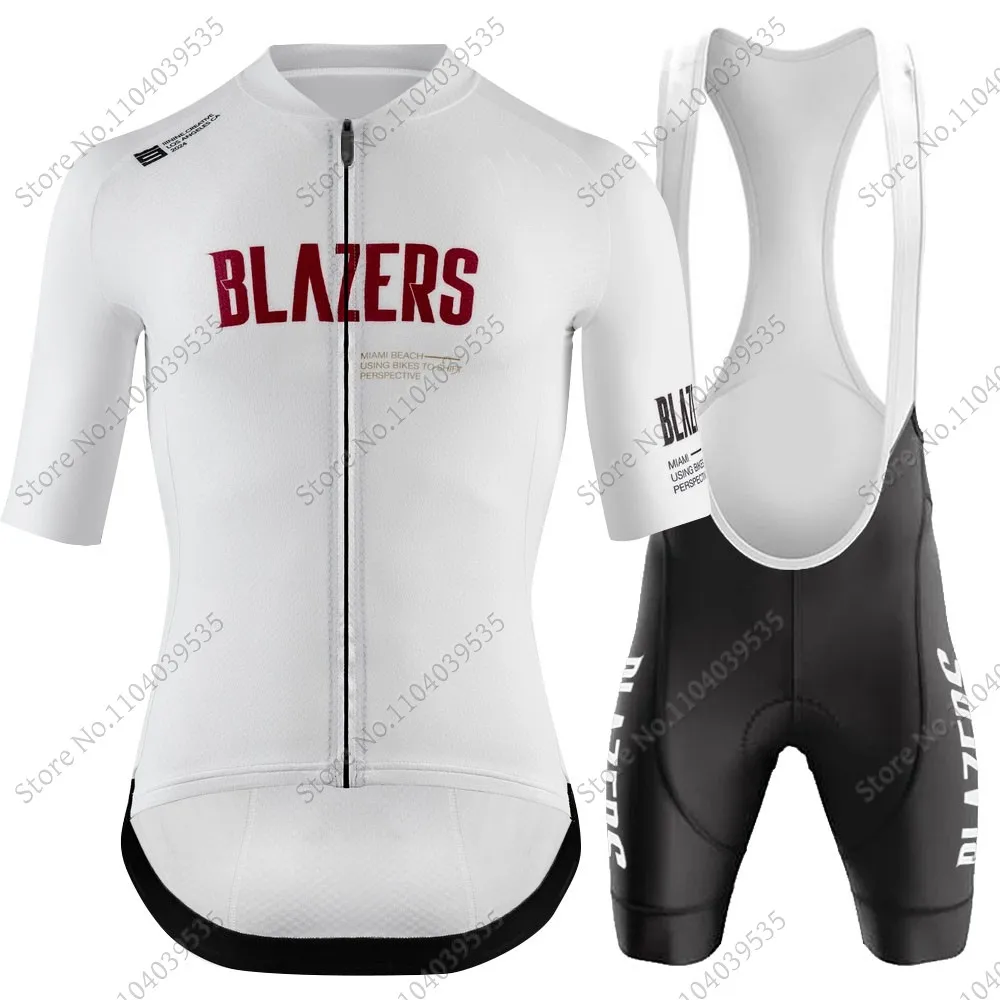 Miami-Blazers Cycling Jersey Set Summer White Red Cycling Clothing Road Bike Shirts Suit Bicycle bib Shorts MTB Maillot