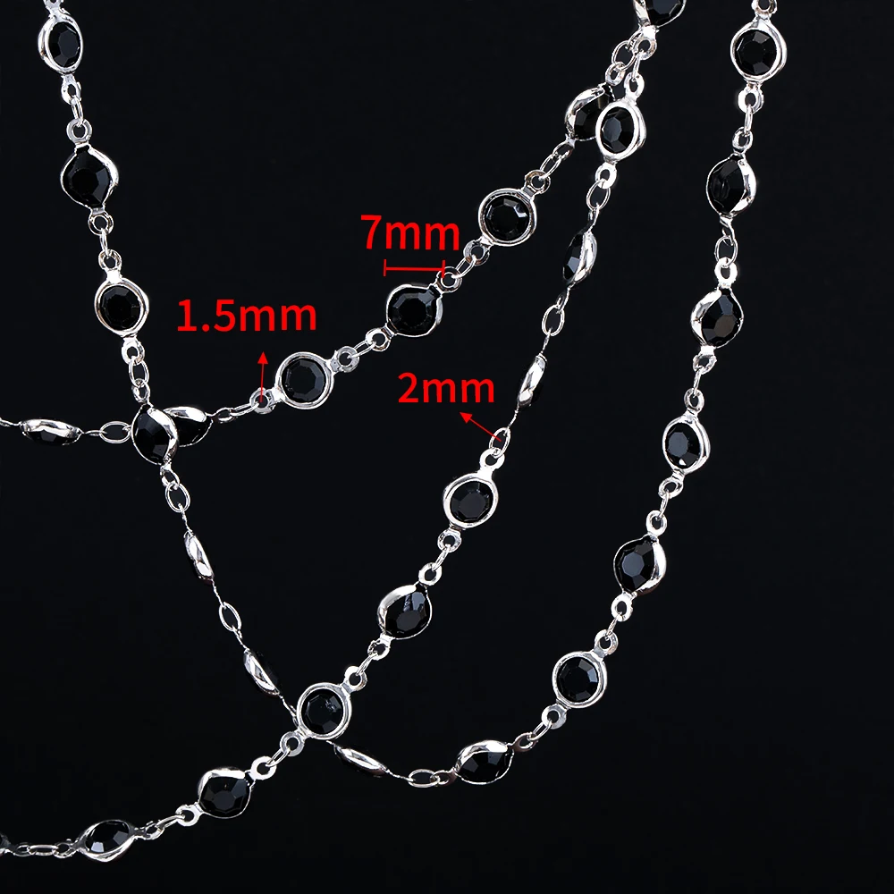 1 Meter Black Copper Crystal Bead Chain for DIY Jewelry and Crafts