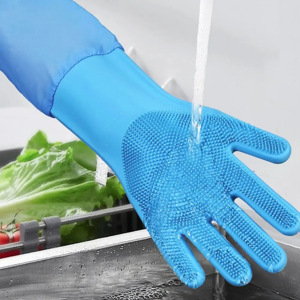 1 Pair Silicone Pet Bathing Glove Scrub Design Extended Sleeve Pet Cleaning Glove Soft Waterproof Pet Grooming Cleaning Glove