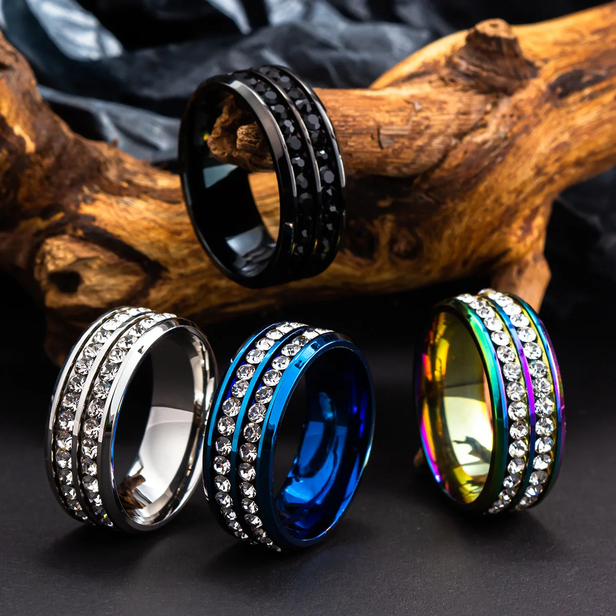 Titanium Steel Couple Ring Zircon Decor Party Jewelry Finger Accessories Young Girls