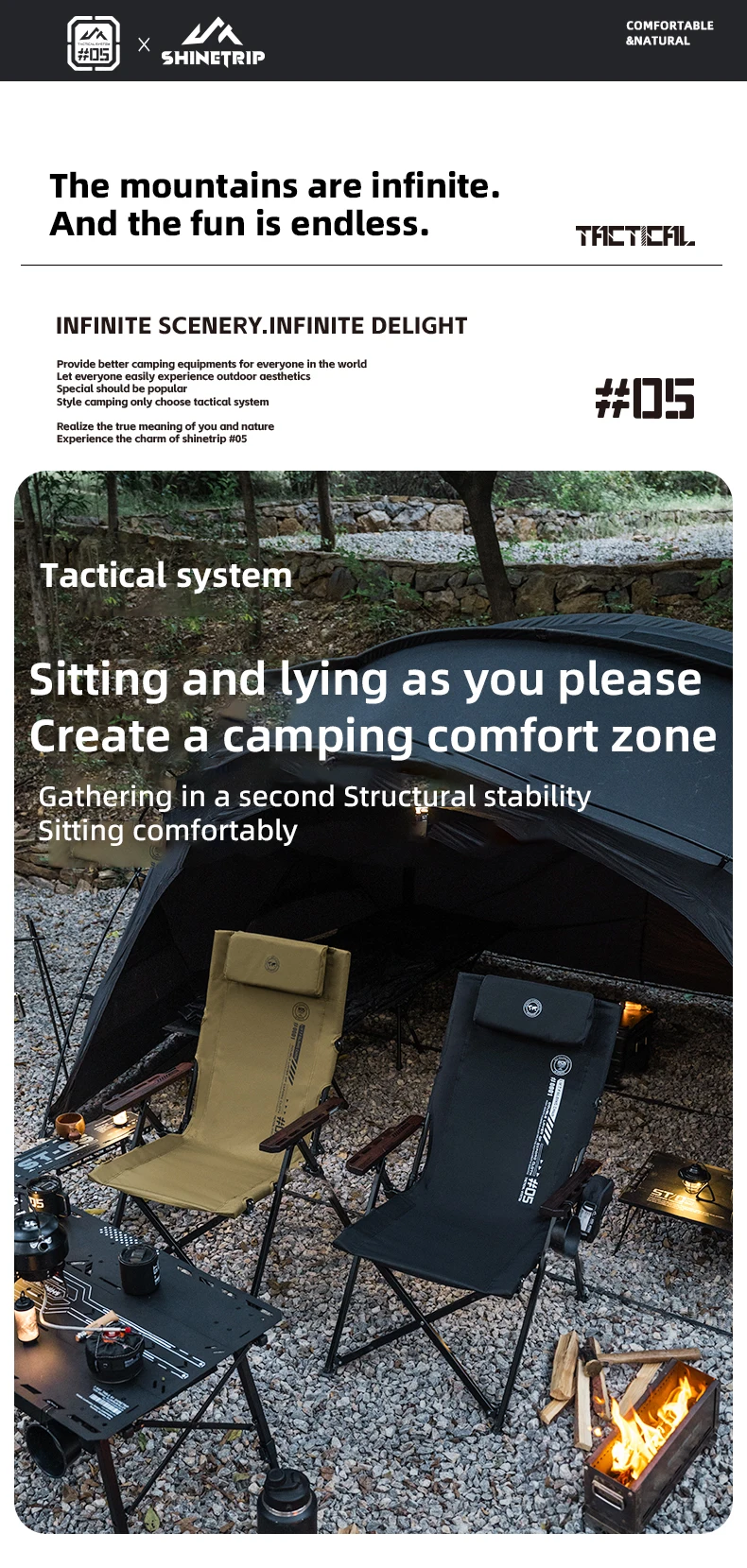 Description Picture 5 of itemShineTrip 05 Series Outdoor Folding Chair Portable Camping Adjustable Folding Chair Office Lunch Nap Fishing Picnic Chair