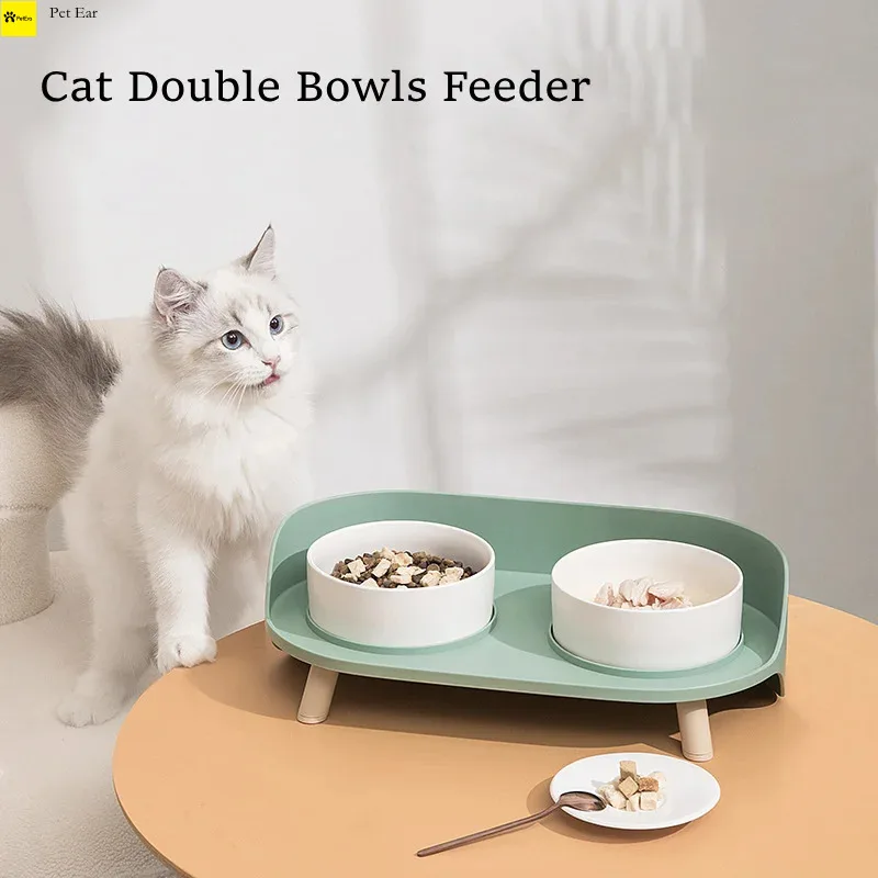 

Двойная миска для кошек, приподнятая подставка, регулируемая миска для кошек, защита шейного позвоночника, товары для домашних животных