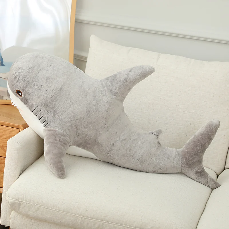 thumbnail image 1 of Juguetes de peluche de tiburón colorido para niños, cojín suave para sofá de animales marinos, almohada para dormir, tamaño gigante, 60-140cm, 1 of 5