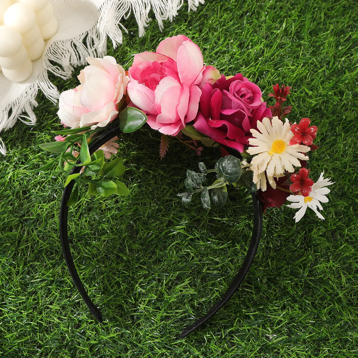Frühlings-Rosen-Blumenkronen, Haarbänder, romantische Blumengirlanden für Braut, Hochzeit, Frauen, stimulierte Blumenkränze, Stirnband für Mädchen – Detail 7
