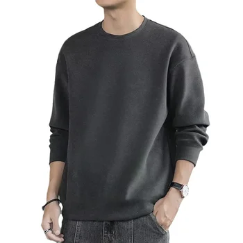 Double-sided Fleece Long Sleeve T-shirt For Men Autumn Winter New Style Round Neck Loose-fit Top Inner Warm Base Layer 5