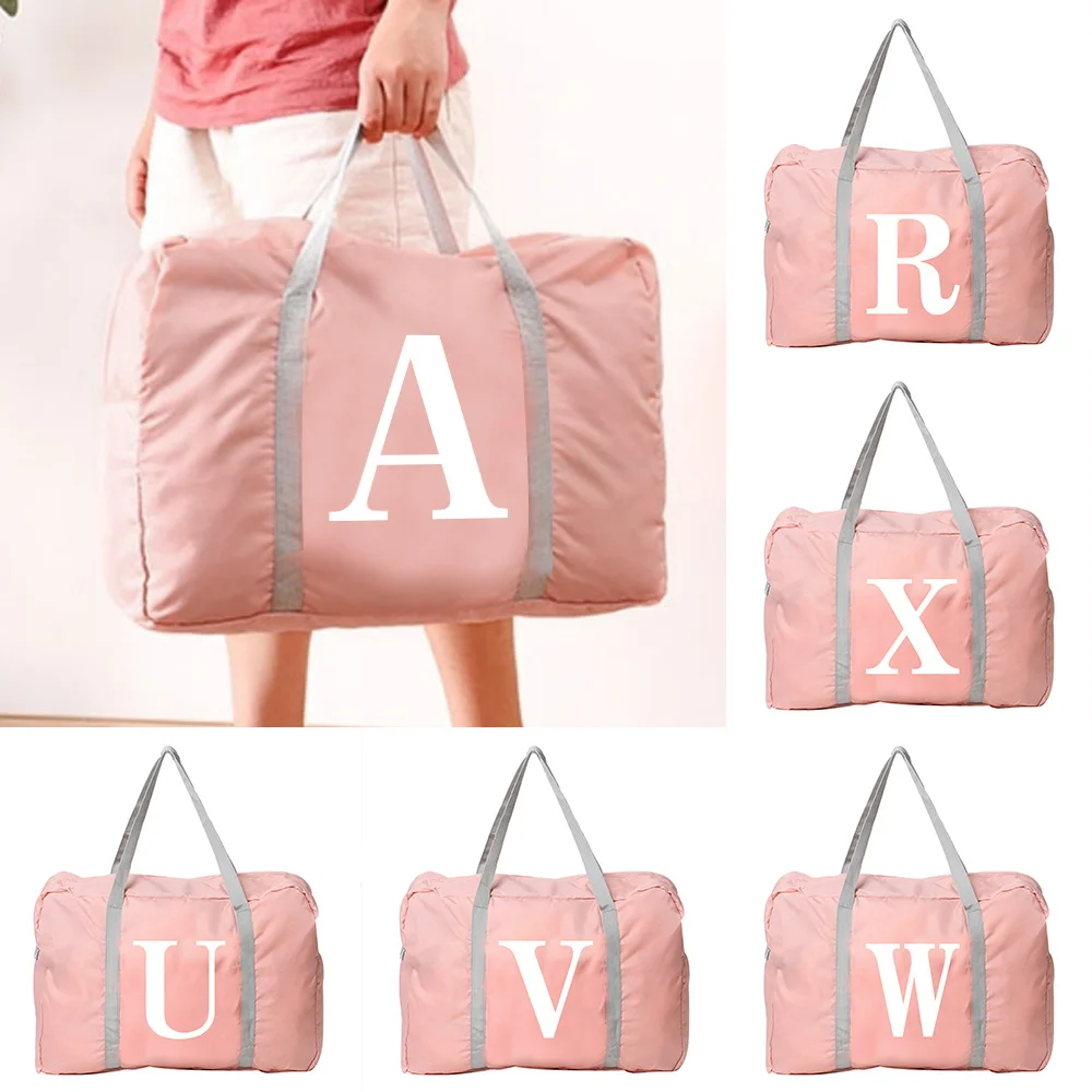 

Women Nylon Travel Bag Foldable One-shoulder Portable Large-capacity Storage Fold Bag Clothes Waterproof Handbags White Series