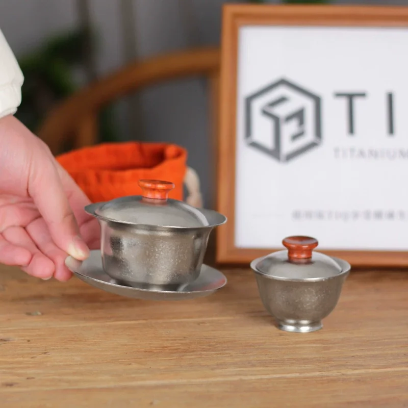 60/100/180ml Pure Titanium Hover Gaiwan,Double Layer,Heat Insulation,Anti-scalding,Antibacterial And Mildew,Portable Tea Bowl
