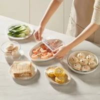 Lot de 100 couvercles jetables en plastique alimentaire pour restes de cuisine et réfrigérateur, suspendables et à tirer 3