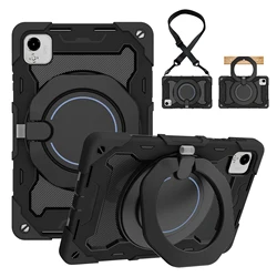 Premium Heavy Duty Shockproof Armor Case with 360° Rotating Handle for Honor Pad X9a 2025 (Black - With Strap)