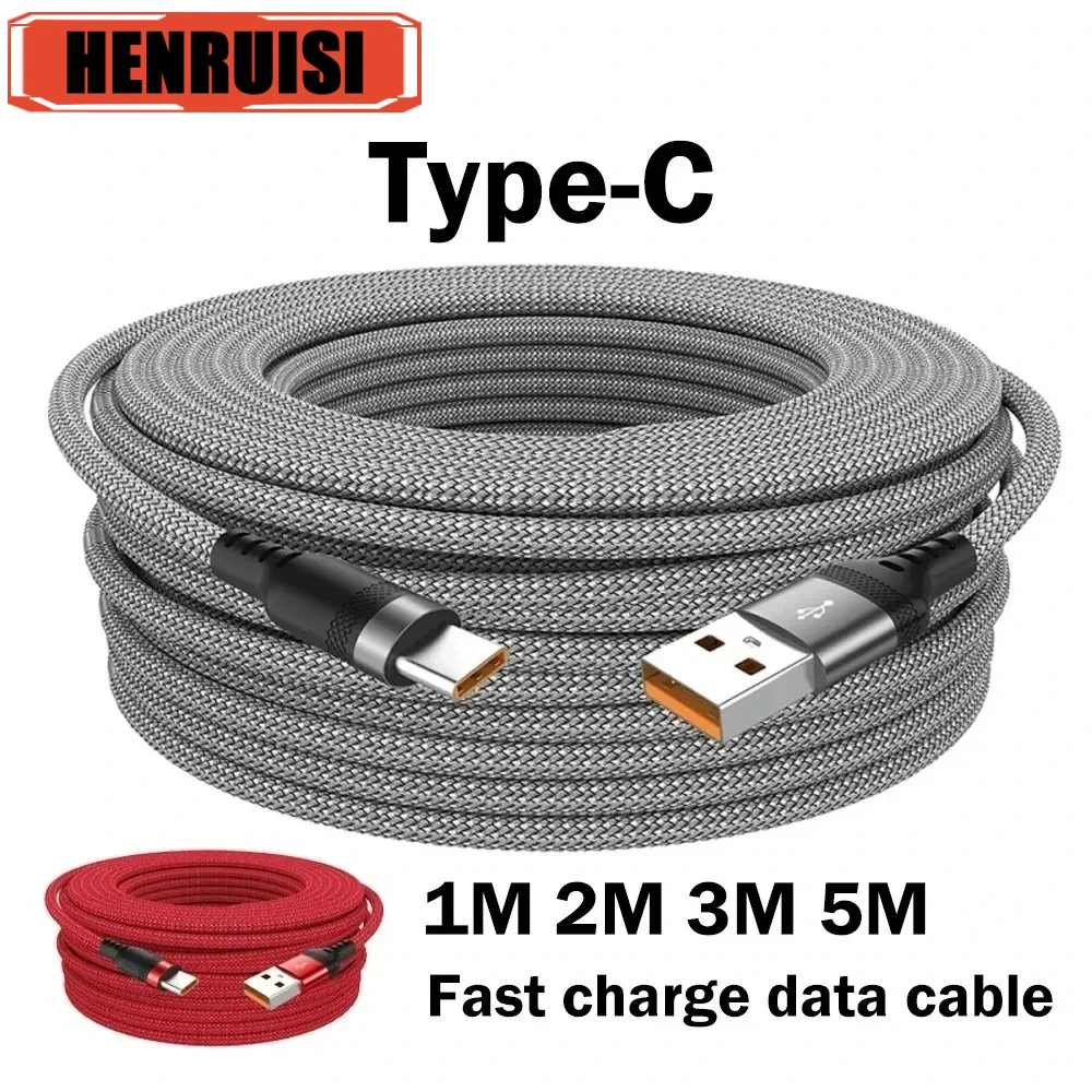 1/2/3/5M 6A Extra Long Data Cable Nylon Cord USB C Fast Charging Cable ...