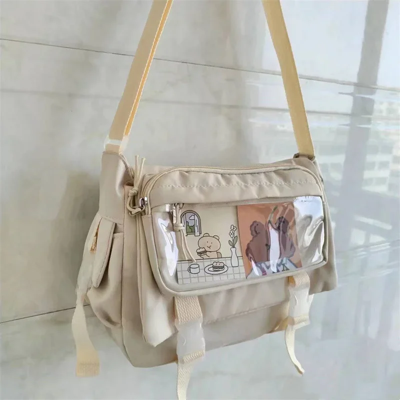 Large capacity student class crossbody canvas bag, women's versatile new Japanese Harajuku solid color mailman shoulder tote bag